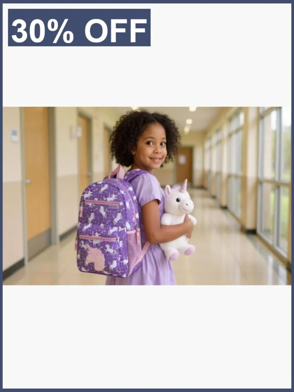 Kids Plush Unicorn School Backpack 17in with Side Pockets Padded Straps